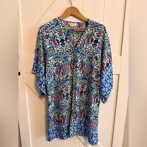 Molly Bracken Kimono Dress with Indie Pattern in blue multi Boho Hippie Floral